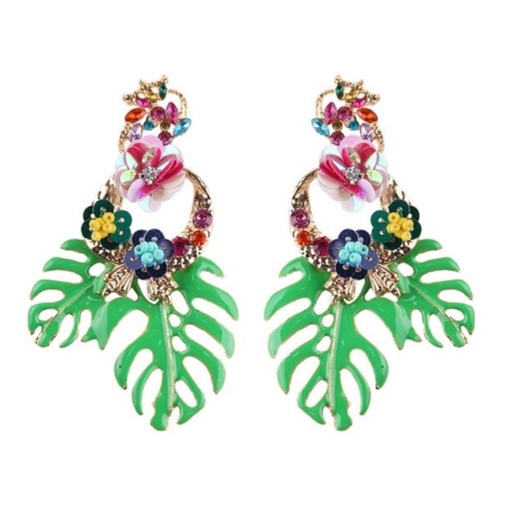 NEW Monstera Bird beaded crystal Earrings